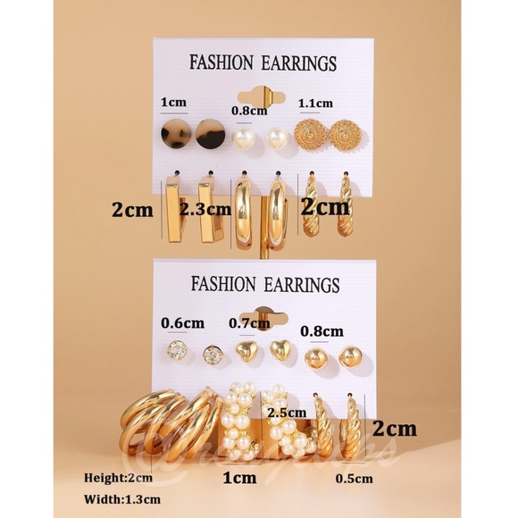 12 Pairs Gold Tone Fashion Earrings - Picture 4 of 4